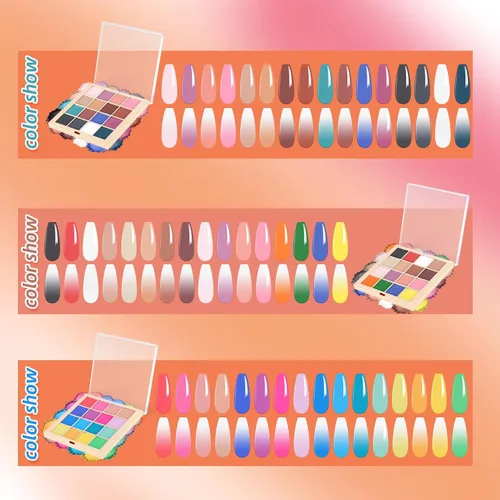 Miniatura 5 de Set de paleta de polvo de pigmento para uñas, 16 colores Ombre con 100 piezas de esponjas y pinzas, uñas francesas Aura Ombre, pincel de uñas