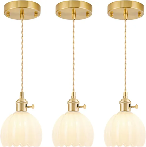 Miniatura 48 de Lámparas colgantes enchufables, lámpara colgante de cristal vintage, mini lámpara colgante de tulipán blanco leche, iluminación colgante para isla