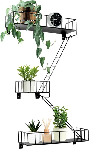 Miniatura 10 de Zonon Estante de pared de escape de incendios, estantes de escalera de metal, decoración de pared, estantes flotantes, estante de figura de acción