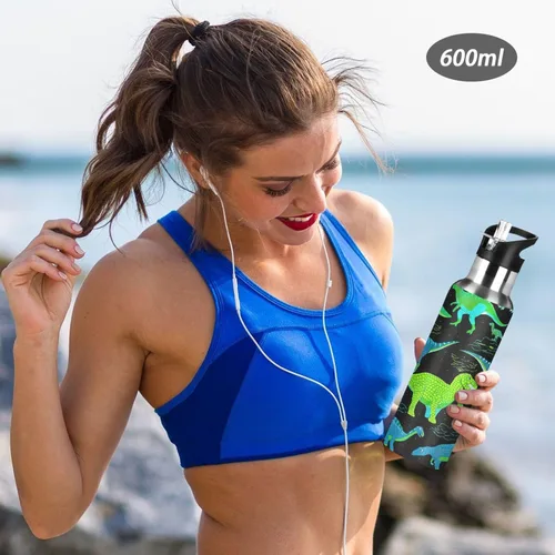 Miniatura 6 de BPA-Free Sport Water Bottle Insulated 20 Oz, Stainless Steel Water Bottle for Gym Outdoor Travel School, Dinosaurs Green Blue Black