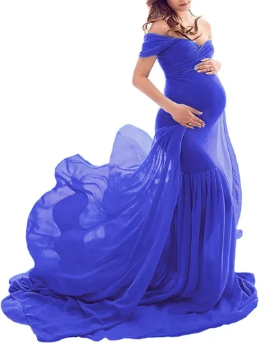Vestido de gasa de maternidad con hombros descubiertos para accesorios de fotos, vestido largo de fotografía para sesión de fotos