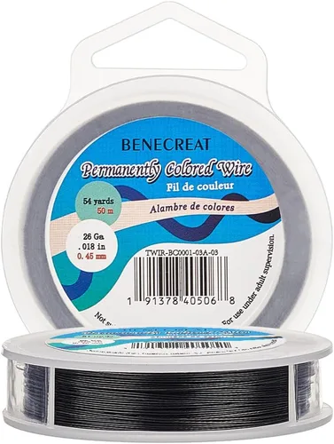Miniatura 30 de BENECREAT 98 pies 0.02 pulgadas (0.5mm) alambre de cuentas de 7 hebras negro alambre de acero inoxidable recubierto de nailon para collar, pulsera