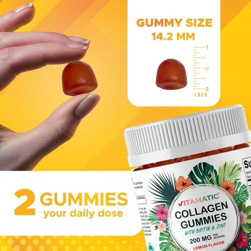 Miniatura 3 de Vitamatic Gomitas de colágeno hidrolizado con vitamina C, zinc y biotina, 200 mg - Apoyo para la piel saludable - 240 gomitas
