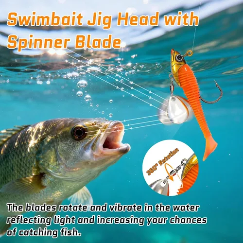 Miniatura 7 de Underspin Jig Heads Ganchos – 1/4 oz, 3/8 onzas, 1/2 oz Swimbait Jig Head con hoja giratoria para pesca de agua salada y agua dulce, 5