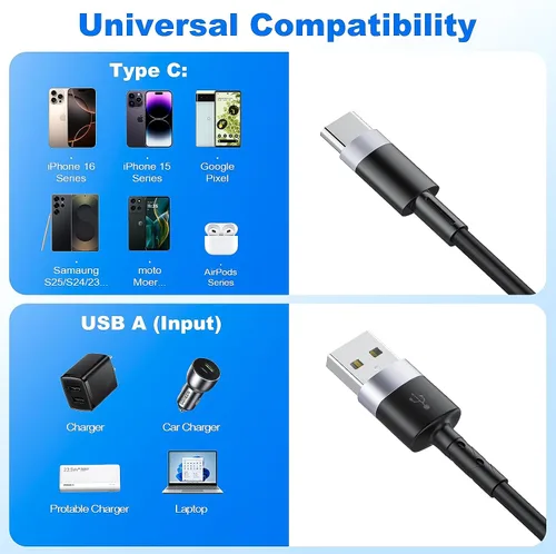 Miniatura 3 de CarPlay - Paquete de 2 cables de carga en espiral USB A a USB C para iPhone 15, cable de carga corto para automóvil/Uber, sincronización de datos