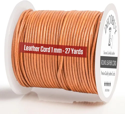 Miniatura 27 de Cordón de cuero redondo de 1 mm, cuerda de 27 yardas para hacer joyas, pulseras, collares, trenzado Kumihimo, envolturas, manualidades, pasatiempos