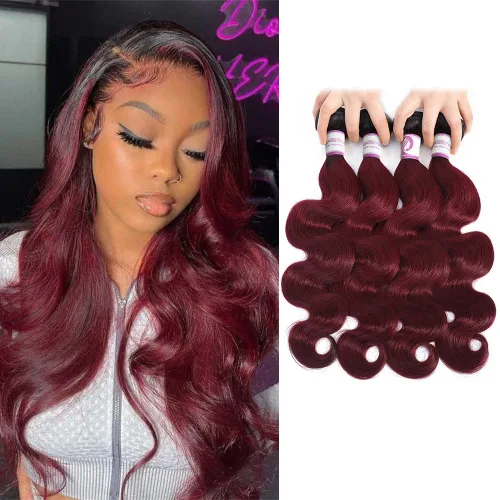 4 paquetes de cabello humano ondulado brasileño degradado borgoña T1B/99J, paquetes de cabello humano ondulado y húmedo para mujeres negras (10, 12,