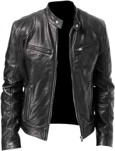 Oskar Cafe Racer - Chaqueta de motociclista de piel auténtica para hombre, color negro, marrón y rojo