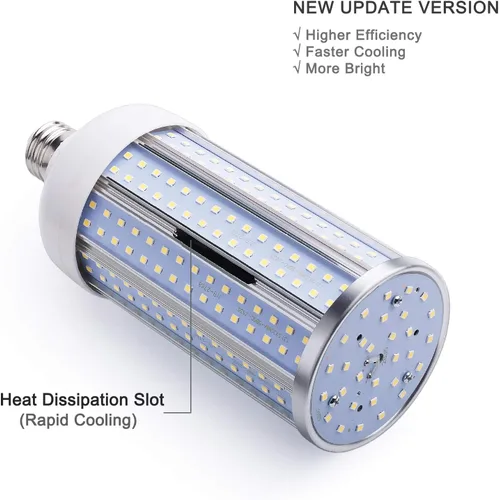 Miniatura 3 de Paquete de 2 bombillas LED de maíz (equivalente a 500 W) de 60 W, 6000 lúmenes, 6500 K, gran área, luz blanca fría, E26/E27, base mediana