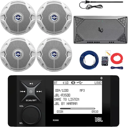 Miniatura 9 de Paquete de receptor de medios digitales estéreo de radio AM/FM Bluetooth marino con 4 altavoces LED RGB de 2 vías de 6.5 225 W, amplificador