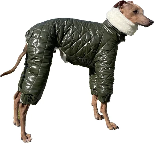 Miniatura 15 de D Doggy Star - Suéter de galgo italiano de cuello de tortuga, conjunto de mono de vellón cálido, ropa de Whippet para perro (XL, azul marino Pkt)