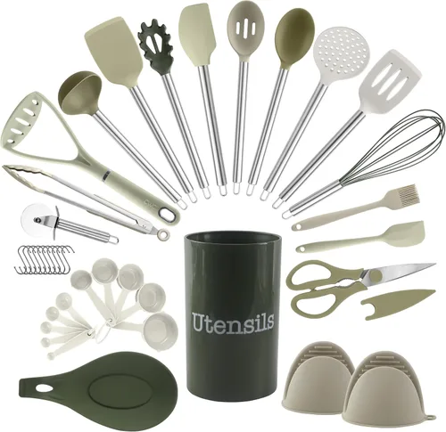 Miniatura 25 de COOK WITH COLOR Juego de utensilios de cocina de silicona, juego de utensilios de cocina, utensilios de cocina de silicona fáciles de limpiar, Rojo