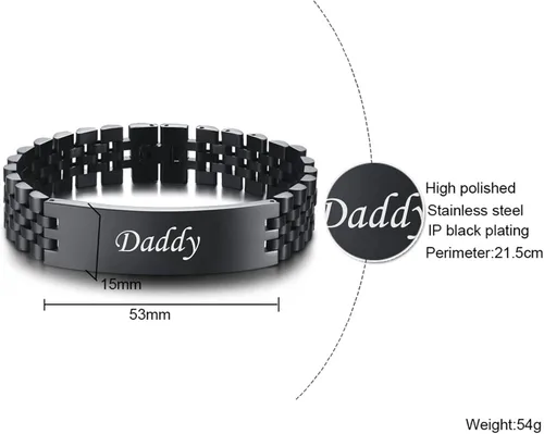 Miniatura 6 de VNOX - Correa de reloj de eslabones de acero inoxidable para hombre, con grabado personalizado, gran regalo para papá