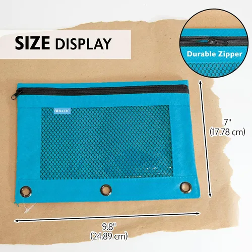 Miniatura 2 de BAZIC PRODUCTS Estuche para lápices de 3 anillos con agujeros de anillos reforzados con remaches, bolsa de malla de color pastel con cremallera