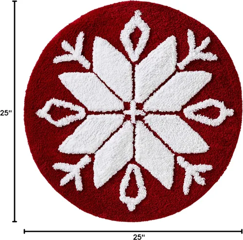 Miniatura 2 de SKL Home Alfombra de invierno con copos de nieve de Navidad para baño/cocina y regalo, 25 x 25 pulgadas, color rojo