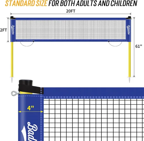 Miniatura 6 de Juego de red de bádminton portátil para exteriores de 20 pies de tamaño reglamentario para patio trasero con postes resistentes, bolsa de transporte