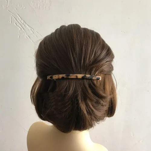 Miniatura 5 de Luckycivia - Paquete de 2 pasadores para el cabello, pinzas de pelo largas y finas hechas a mano con celuloide ónix, elegante pinza automática