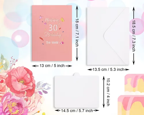 Miniatura 2 de PENTA ANGEL Tarjeta de felicitación de feliz cumpleaños 30 con diseño de flores 3D, regalo de cumpleaños de 30 años con sobre en blanco para su