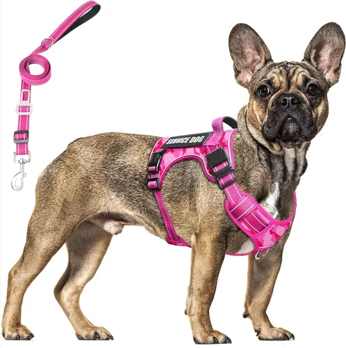 Miniatura 10 de Juego de arnés táctico para perros y correa para perros grandes, chaleco de perro de servicio resistente sin tirones y 10 parches con cinturón