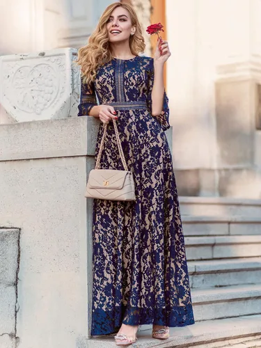 Miniatura 3 de MISSMAY - Vestido largo formal con mangas de campana, hecho totalmente en encaje, estilo vintage, para mujer