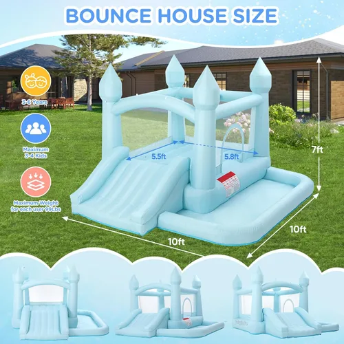 Miniatura 2 de Toiyjofe Castillo inflable inflable con tobogán, soplador de aire, pozo de bolas, castillo animoso para interiores y exteriores, fiesta