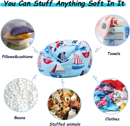 Miniatura 2 de Funda para puf de almacenamiento de animales de peluche para niños y niñas, organizador de almacenamiento de juguetes extra grande, puf sin relleno