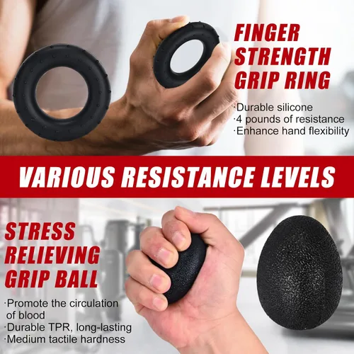 Miniatura 4 de Fortalecedor de agarre de mano, entrenador de fuerza de agarre, 22-132 libras de resistencia ajustable para antebrazo ejercitador para Negro 5 Pack