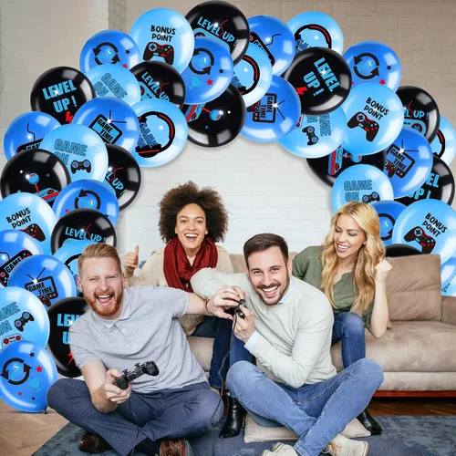Miniatura 7 de Aoriher Juego de globos de látex negro para fiestas de videojuegos, decoración de cumpleaños para jugadores, suministros de fiesta de cumpleaños, 36