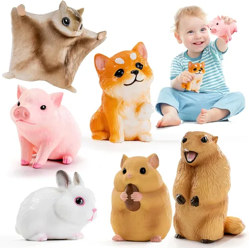 6 piezas de juguetes de animales para niños pequeños, juguetes sensoriales, lindas figuras de animales de granja, juguetes de mascotas de bolsillo