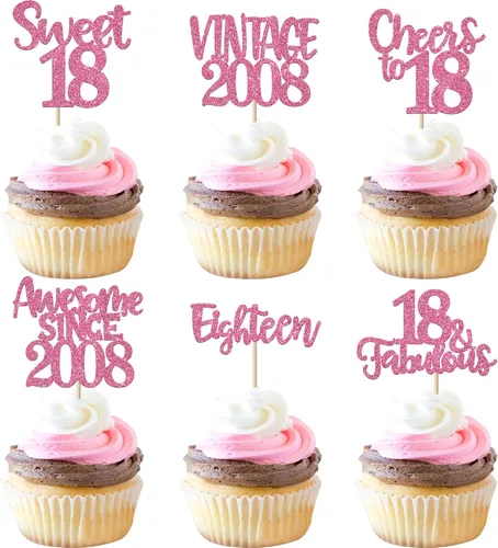 Miniatura 25 de Rsstarxi Paquete de 24 adornos para cupcakes vintage 2019 con purpurina negra para 5º cumpleaños, saludos a 5, cinco, 5, 5 fabulosos para cupcakes