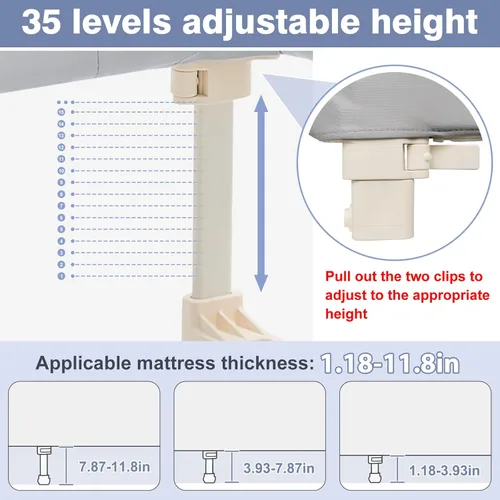 Miniatura 4 de Ciilee Baby Barandas de cama para niños pequeños, barandas de protección para camas de niños, barandillas laterales plegables para camas