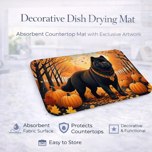 Miniatura 4 de Caroline's Treasures DAC1036DDM - Tapete de secado de platos negro Chow Chow Fall absorbente para secado de platos para encimera de cocina, tapete