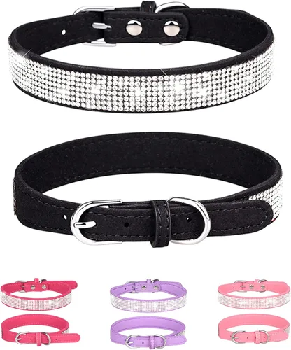 Miniatura 14 de Collar de perro para perros pequeños, collares ajustables de cuero de gamuza para perro, collar de perro rosa para gato, collar de perro