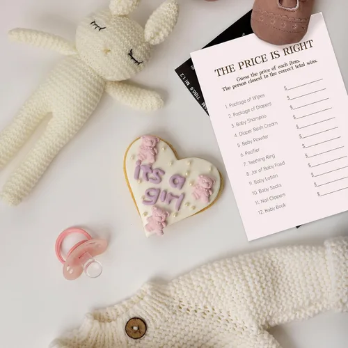 Miniatura 8 de Juego de 150 tarjetas de juegos de baby shower, 6 juegos divertidos que incluyen bingo, Don't Say Baby, Price is Right y más, perfecto para hasta 25