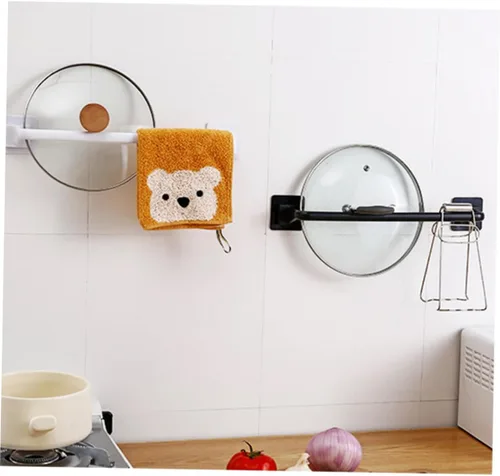 Miniatura 9 de OSALADI Toallero autoadhesivo para toallas de pared, 2 piezas, soporte para toallas de pared, bata negra, toallero de plástico, estante