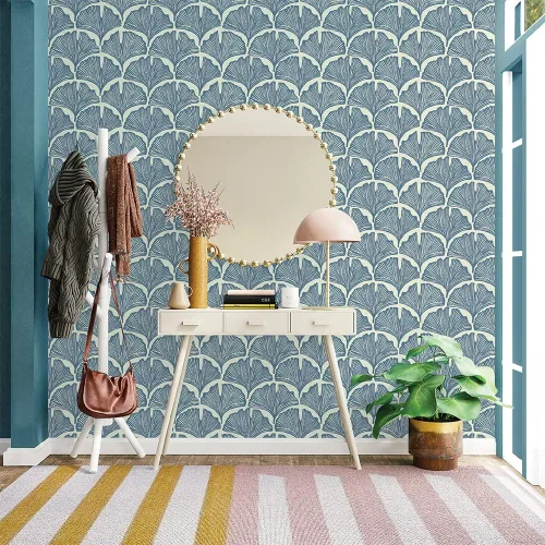 Miniatura 3 de Tempaper x Novogratz Waverly - Papel tapiz removible con palmeras de plumas azules, 20.5 pulgadas x 16.5 pies, fabricado en los Estados Unidos Azul