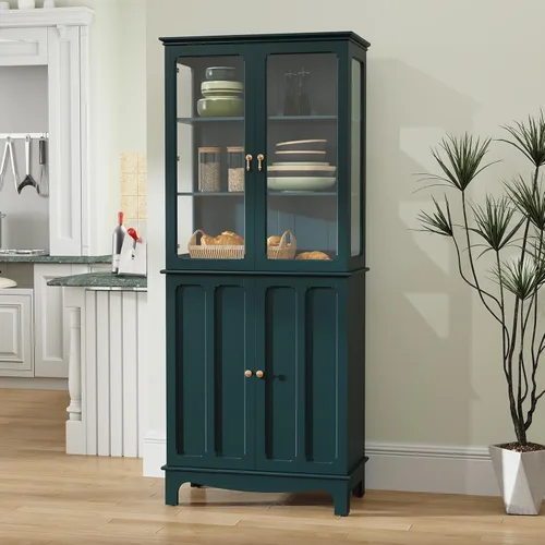 Miniatura 9 de ARTPOWER Aparador de almacenamiento independiente de despensa de cocina de 72 pulgadas, armario alto clásico con puerta de vidrio y estantes Negro