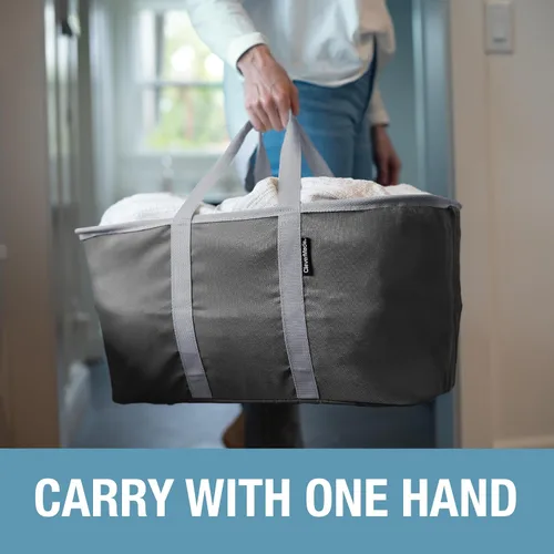 Miniatura 4 de CleverMade Bolsa plegable para la ropa sucia - Denim Carbón 2-Paquete 50L - Contenedor plegable de organización de almacenamiento para ropa, Denim