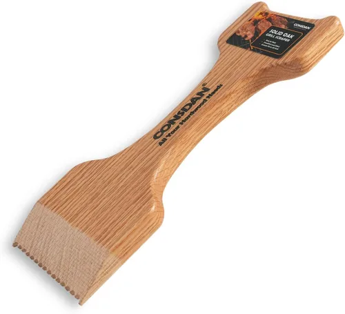 CONSDAN Raspador de parrilla de madera, cepillo de madera de roble soild, raspador de parrilla para parrilla al aire libre, raspador de parrilla sin
