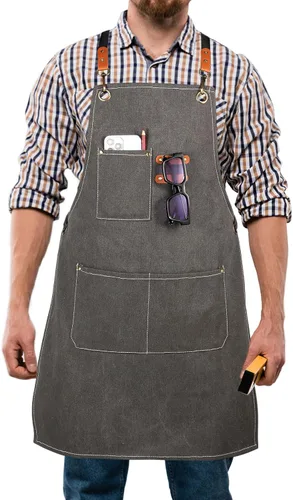 Delantal de herramientas multifuncional para hombre, delantal de lona con múltiples bolsillos, soldadura, delantal de trabajo de carpintería, Gris