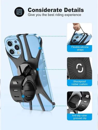 Miniatura 3 de Soporte de teléfono para bicicleta, soporte universal para teléfono para bicicleta, giratorio de 360°, manillar de silicona para iPhone, Galaxy