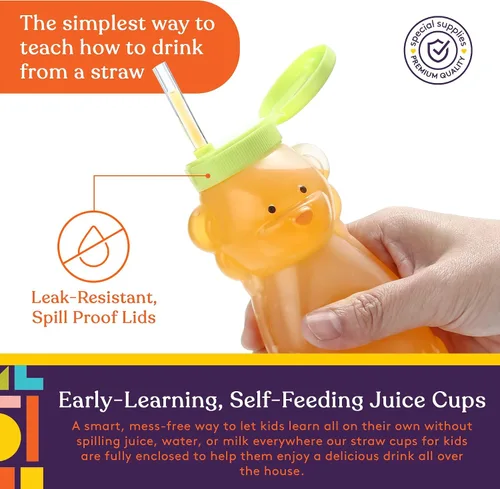 Miniatura 3 de Special Supplies Honey Bear - Taza de paja para bebés, paquete de 4, divertida bebida de entrenamiento de destete con forma de animal