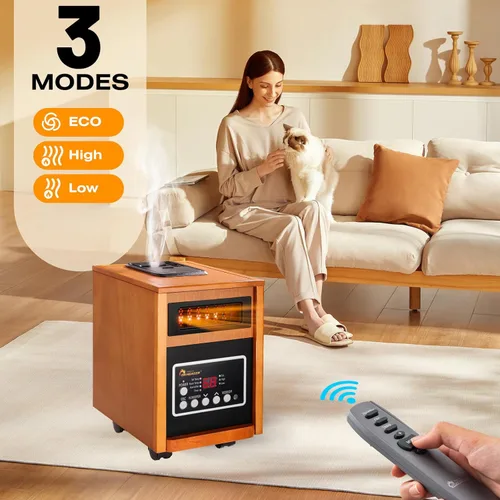 Miniatura 4 de Dr Infrared Heater DR-998, 1500W, Calentador de Espacio con Humidificador, Ventilador Oscilante y Control Remoto (Cherry)