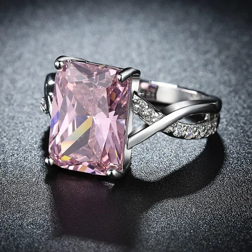 Miniatura 4 de Anillos de cristal de Swarovski para mujer tamaño 6-9 - Anillo de circón rosa chapado en oro blanco