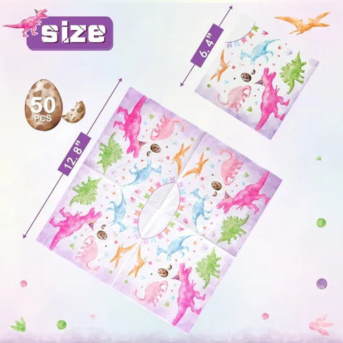 Miniatura 2 de WERNNSA - Decoraciones de fiesta de dinosaurios para niñas, paquete de 50 servilletas de papel de dinosaurio rosa, decoraciones de cumpleaños