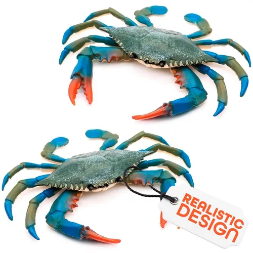 2 piezas de juguete de cangrejo azul, decoraciones de cangrejo de imitación de 6.6 x 5.3 pulgadas con textura y detalle realistas, criaturas marinas