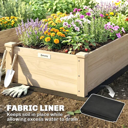 Miniatura 5 de Outsunny Kit de cama de jardín elevada de madera de 8 x 2 pies, maceta elevada para exteriores, parte inferior y forro autodrenante, patio