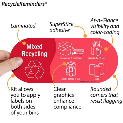 Miniatura 3 de SmartSign Paquete de 4 etiquetas adhesivas de reciclaje mixto de 3.75 x 9 pulgadas con símbolos, poliéster laminado de 5 mil con adhesivo 2-3.75" X