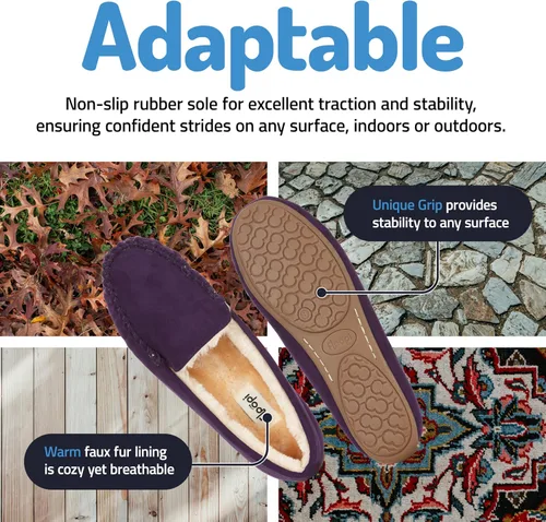 Miniatura 27 de Floopi Pantuflas para mujer, forro de piel sintética suave con espuma viscoelástica acogedora, pantuflas de casa para mujer con suela antideslizante