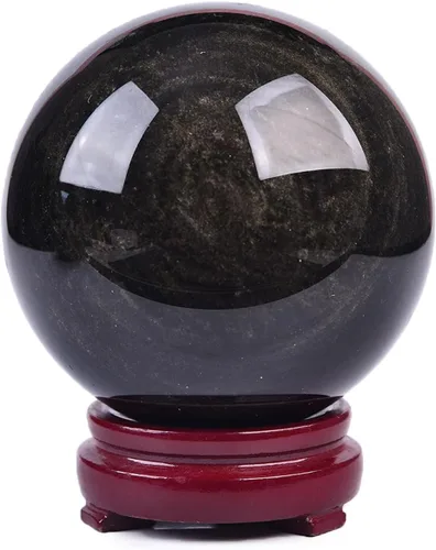 Miniatura 37 de JIC Gem Esfera grande de cristal Chevron de amatista con cristales curativos de curación con soporte de madera para meditación y decoración